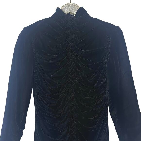 Bruce Oldfield Vintage Black Long Sleeve Mock Neck Velvet Dress - Picture 2 of 7